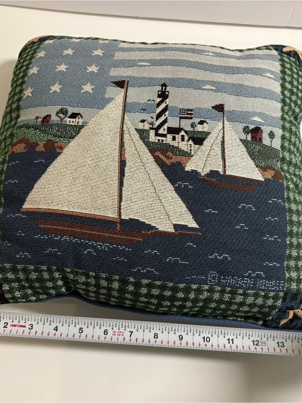 Warren Kimble Needlepoint Tapestry Throw Pillow Nautical Lighthouse Sailboat 15”
